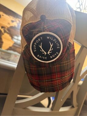 Judith March Plaid Trucker Hat with Wildlife Patch - Boy Moms! EUC